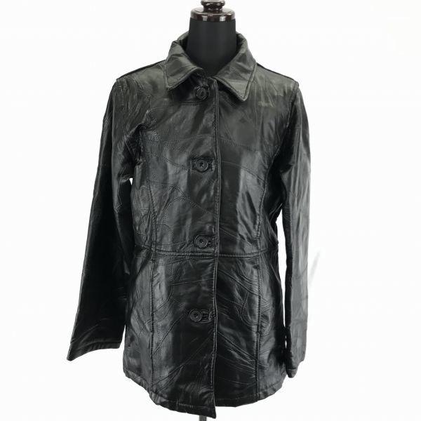 

Genuine Lamb Leather Coat Single Button Inner Pocket Black Women s M