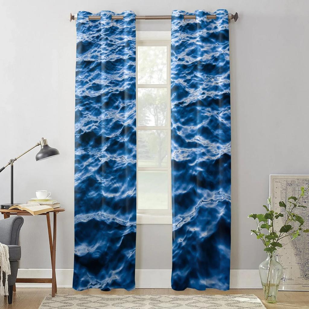 Blue Sea Water Wave Landscape Windows Curtains for Bedroom Modern Printing Blinds Curtain For Living Room Home Decor