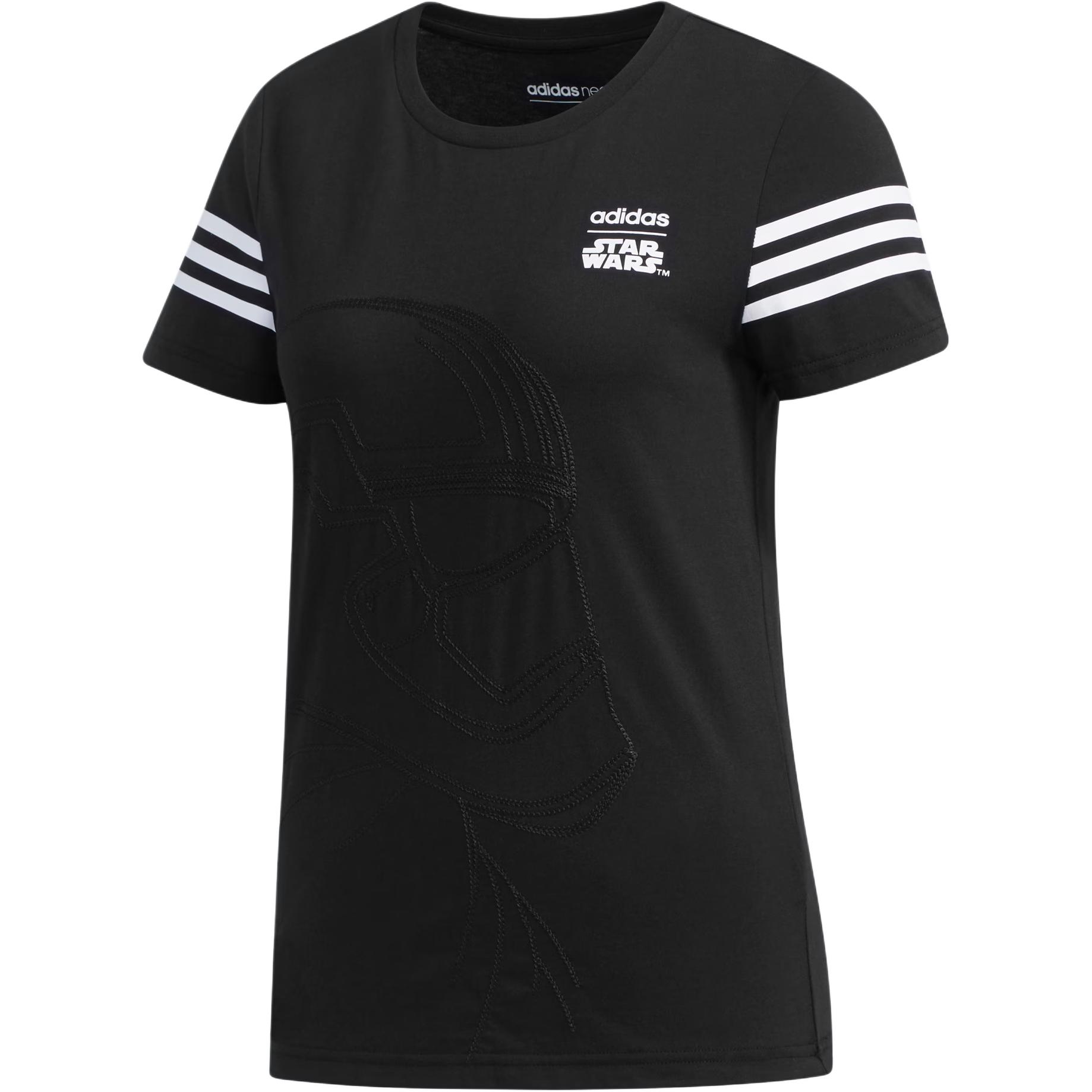 Adidas Neo Sports Lifestyle Series Comfortable Soft Letter Striped Short Sleeve T-Shirt Women Tops Black White DW8233 S