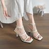 Summer New French Open-toed Sandals Women's Nude Temperament Sexy High-heeled Sandals Word with Roman Sandals Women
