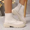 Fashion Fashion Gold PU Leather Platform Ankle Boots Women Thick Sole Lace Up Combat Booties Woman Autumn Winter Chunky Heel Short Boots