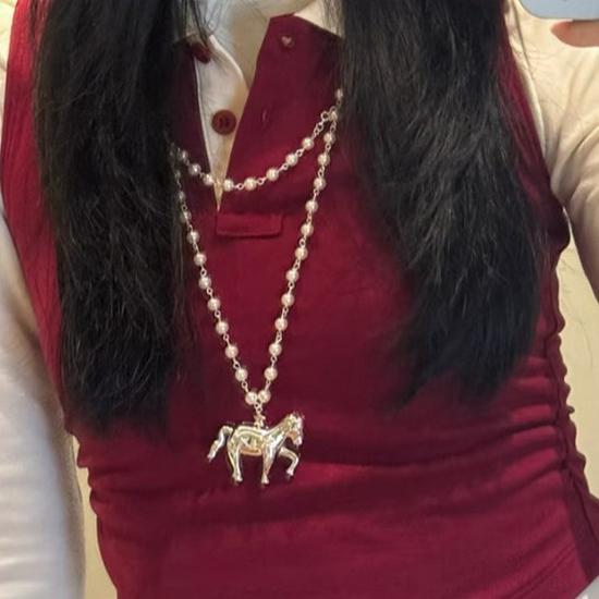 Zodiac Pearl Beaded Pony Necklace - Luxurious, Versatile Layered Sweater Chain for Women