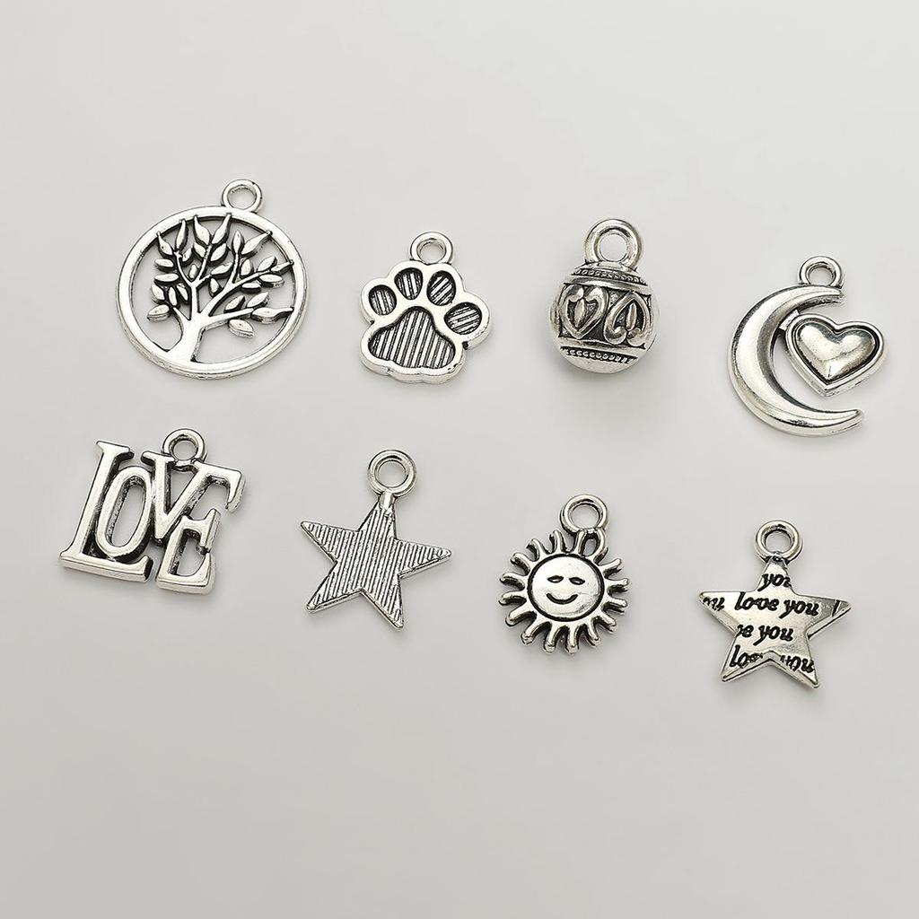 Antique Silver Moon Pentagram Pendant for DIY Jewelry Making