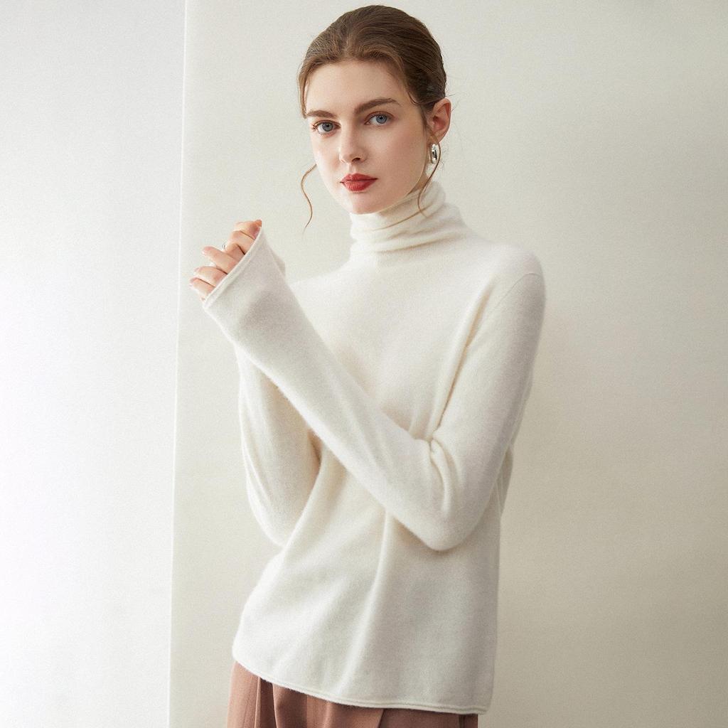 Women's 100% Pure Cashmere High Neck Loose Casual Sweater - Versatile Knit Base Layer