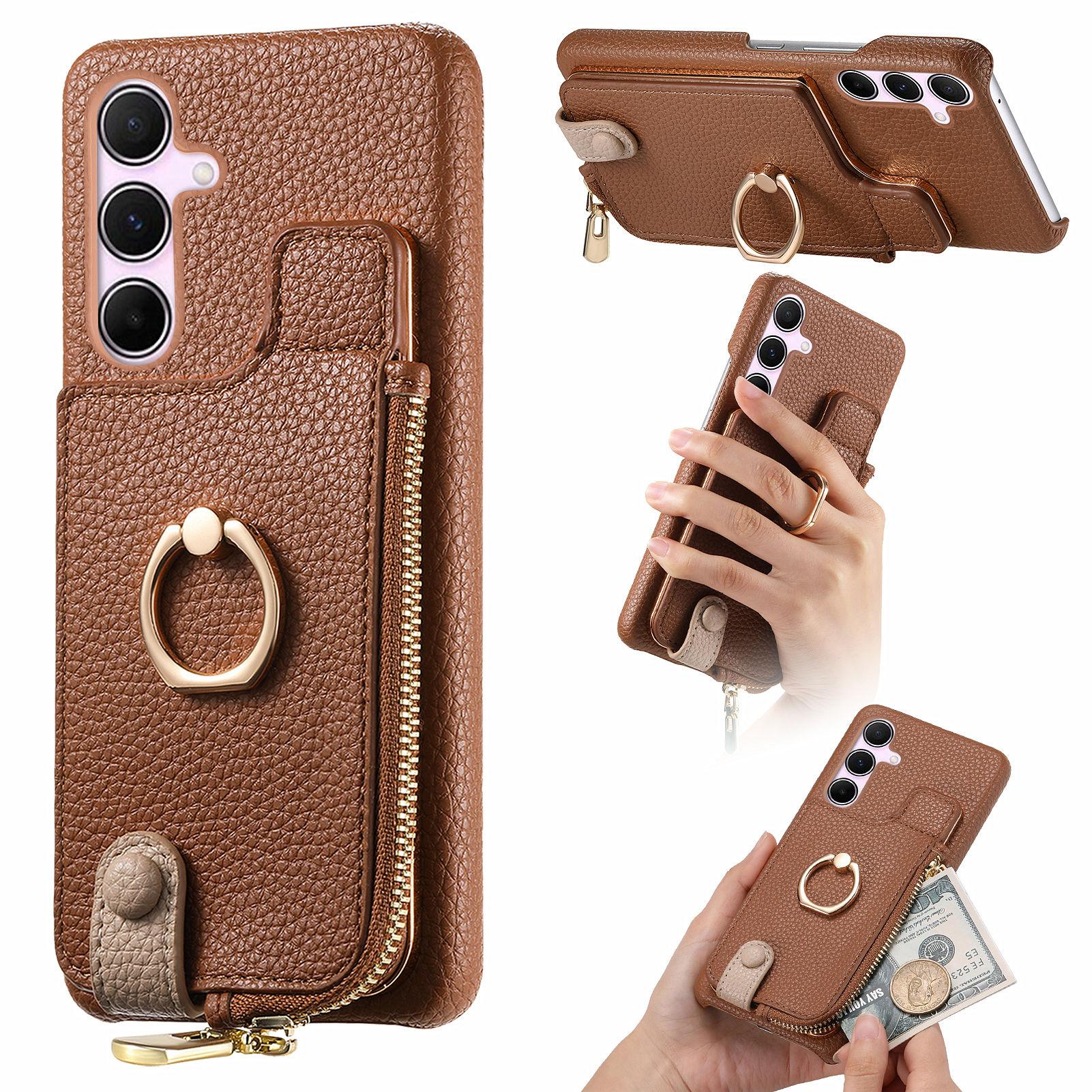 

Y3 for Samsung Galaxy A55 5G Case RFID Blocking Phone Wallet Cover Supports Magnetic Car Holder Brown