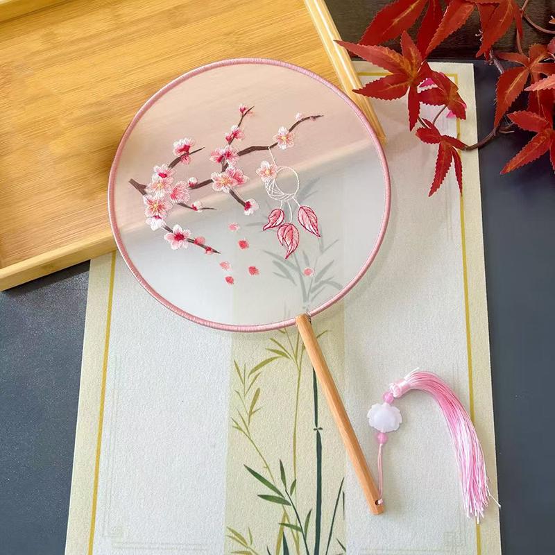 Vintage Doppelseitiger Fächer Blume Stickerei Handfächer Traditionelle Chinesische Kunst Handwerk Hanfu Tanzparty Zubehör Performance Requisiten