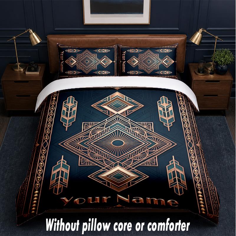 Art Deco Theme Custom Text Or Name 3Pcs Bedding Set,1 Flat Sheet & 2 Pillowcases Personalized Home Bedding