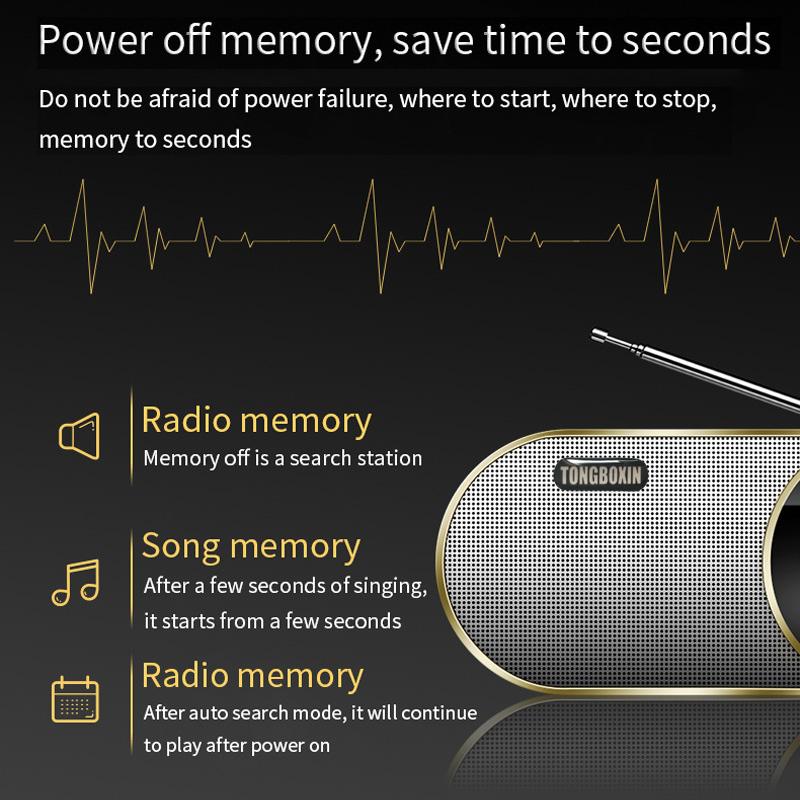 Portable Mini FM Radio Wireless Bluetooth 5.0 Speakers TF\USB\LED Flashling Function Support 3.5mm Earphone MP3 Player