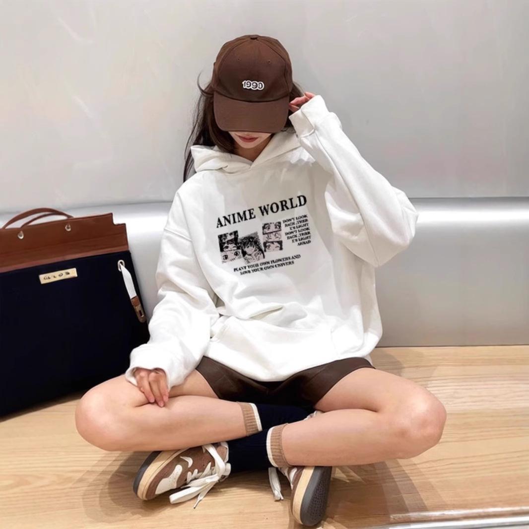 

Женские осенне-зимние повседневные худи с капюшоном, длинными рукавами, большим карманом и мультяшным принтом, пуловер, толстовка XXL