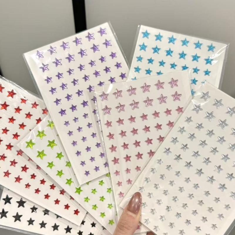 Colorful 3D Face Rhinestone Stickers Silver Star Shape Decal for Cheer Makeup Decorative Scrapbook Face decoration stickers