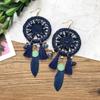 Bohemian crystal dream catcher net element feather earrings women's retro exaggerated temperament long fringed vacation earrings