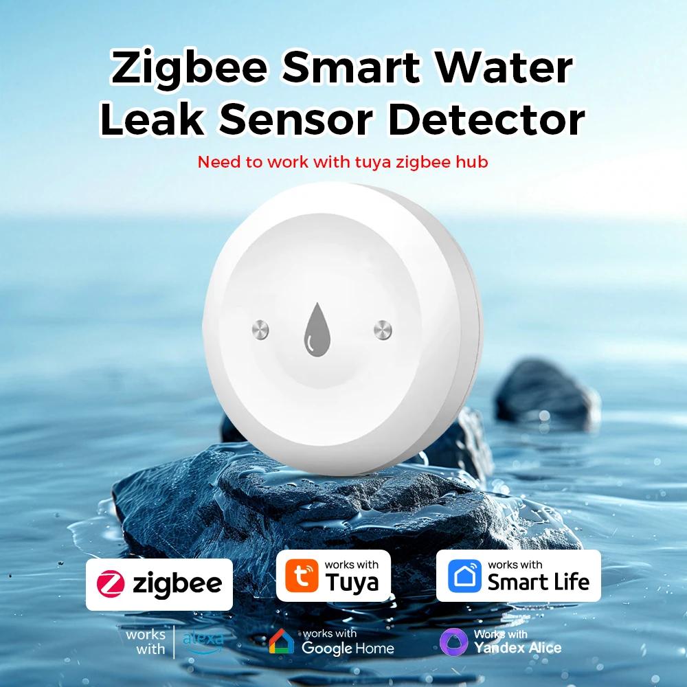 Tuya ZigBee Smart Water Leak Sensor Flood Detector Waterproof Overflow Alarm with Real Time APP Remote Monitor for Kitchen Bathroom Smart Life Gateway