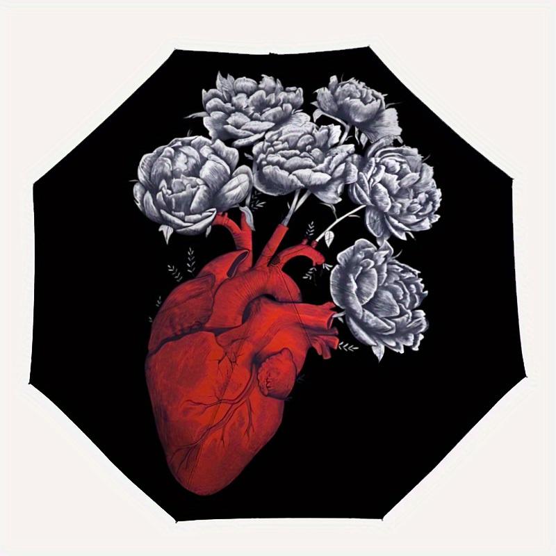 

1pc Heart Flowers Automatic Open/close Folding Umbrella, Compact Portable Travel Umbrella, Durable Construction yy250809093