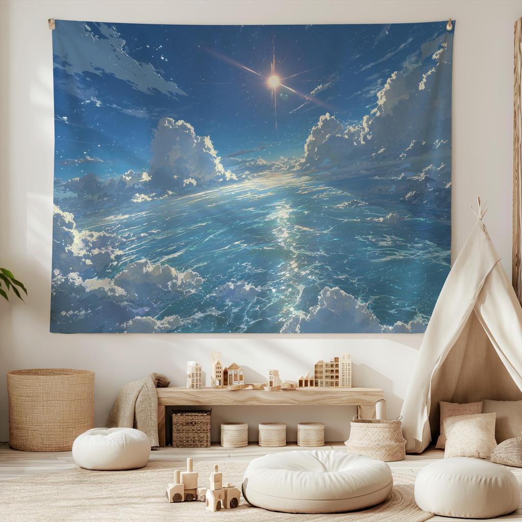 Healing Series Clear Sea Flowing Light Tapestry Fresh Ins Wind Background Cloth Living Room Decoration Room Decoration