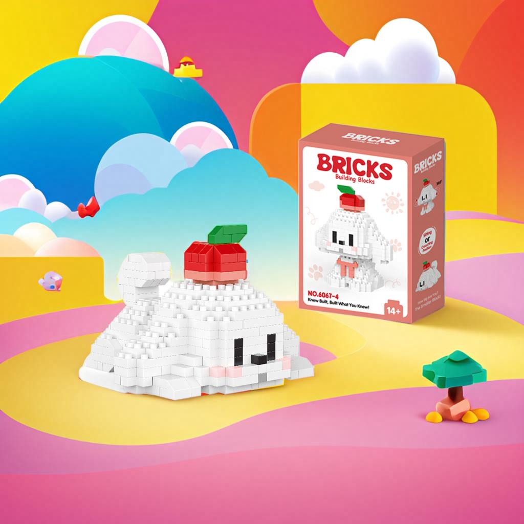 Knew Built Cute White Dog Micro Mini Building Blocks Toy Set Build One of Two Adorable Style Multiple Color for Endless Fun Gift