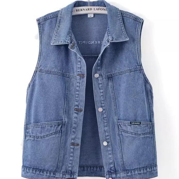Women's Casual Denim Vest - Spring 2026, Loose Fit, Plus Size, Short Jacket with Pockets