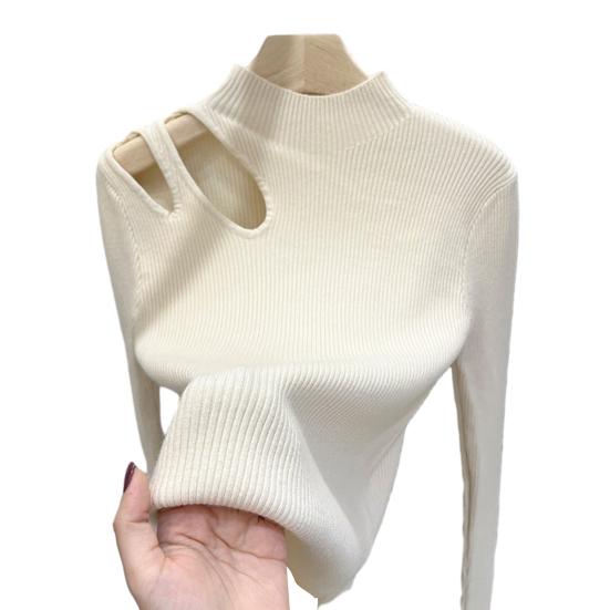 Dámský podzimní zimní top Hrubý pletený Polovysoký límec Dlouhý rukáv Slim fit Jednobarevný Prolamovaný Elastický pulovr Měkký Teplý Jedna velikost Dámský svetr