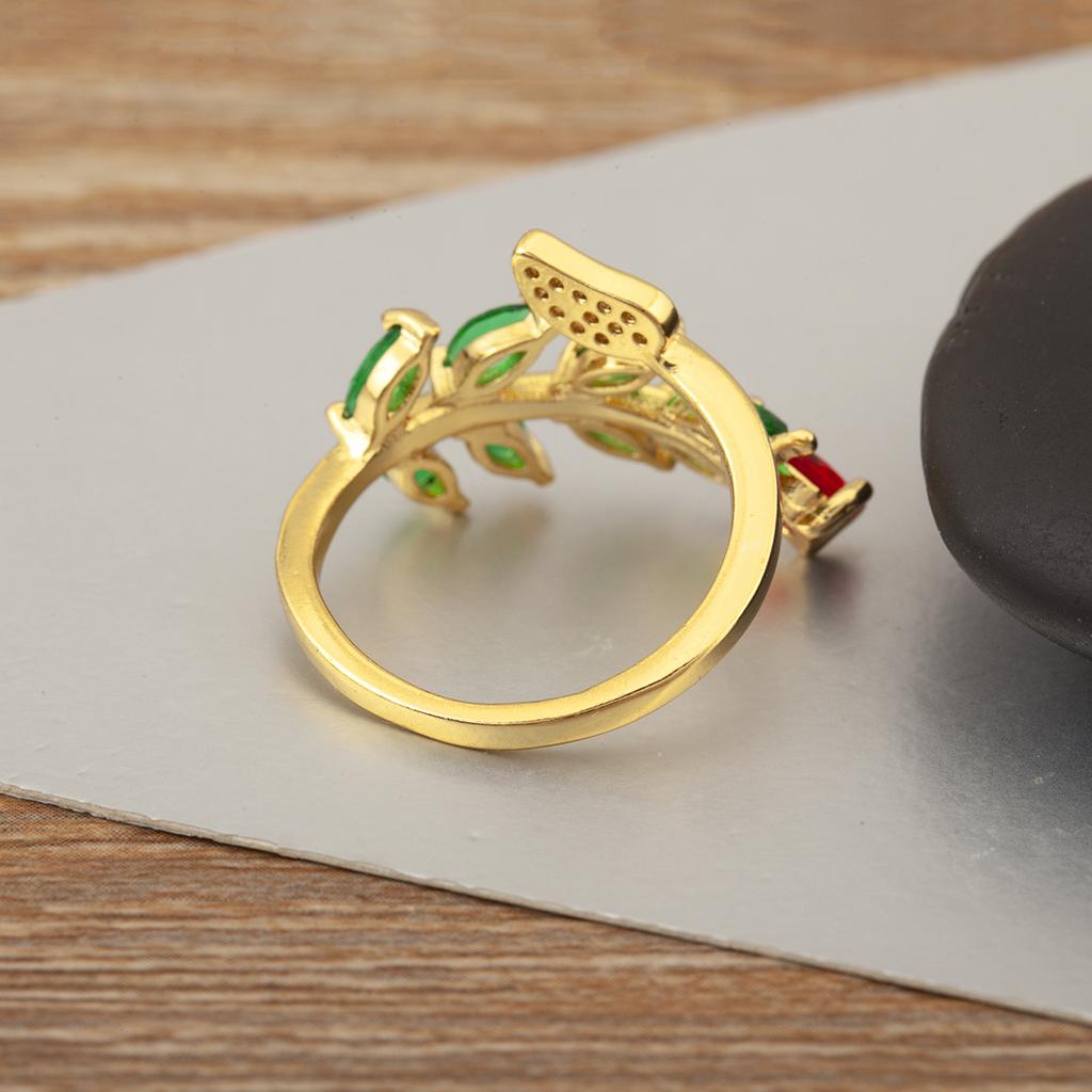 Nidin New Trendy Leaf/Water-drop/Flower Shape Inlaid Green Zircon Open Rings Adjustable For Women Temperament Finger Jewelry