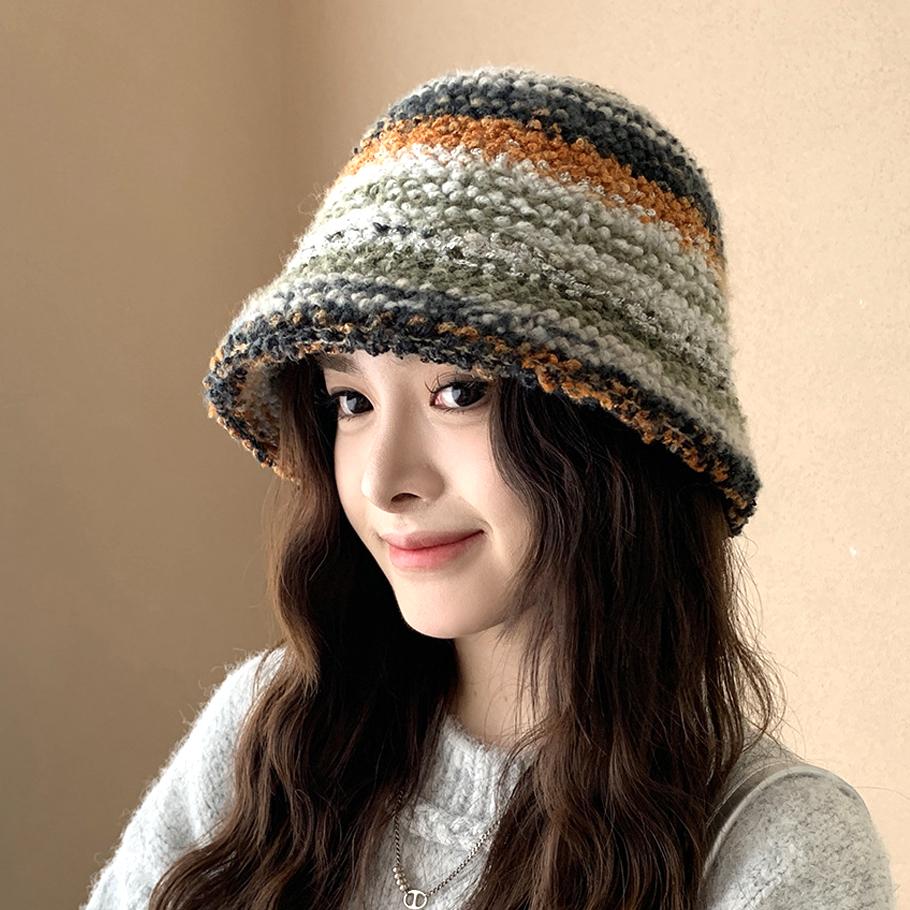 Colourful Knitted Bucket Hat Women Korea Autumn Winter Warm Dopamine Warm Fisherman's Hat Star Model Thickened