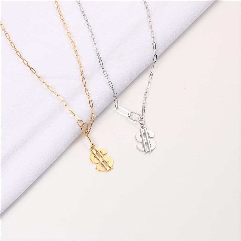 Korean Hip Hop Coin Pendant Necklace серебряный