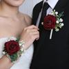 Yousheng Suit Corsage Wedding Wristlet Band with Faux Pearl Embellished Simulated Roses Bride Groom Romantic Floral Accessories Prom