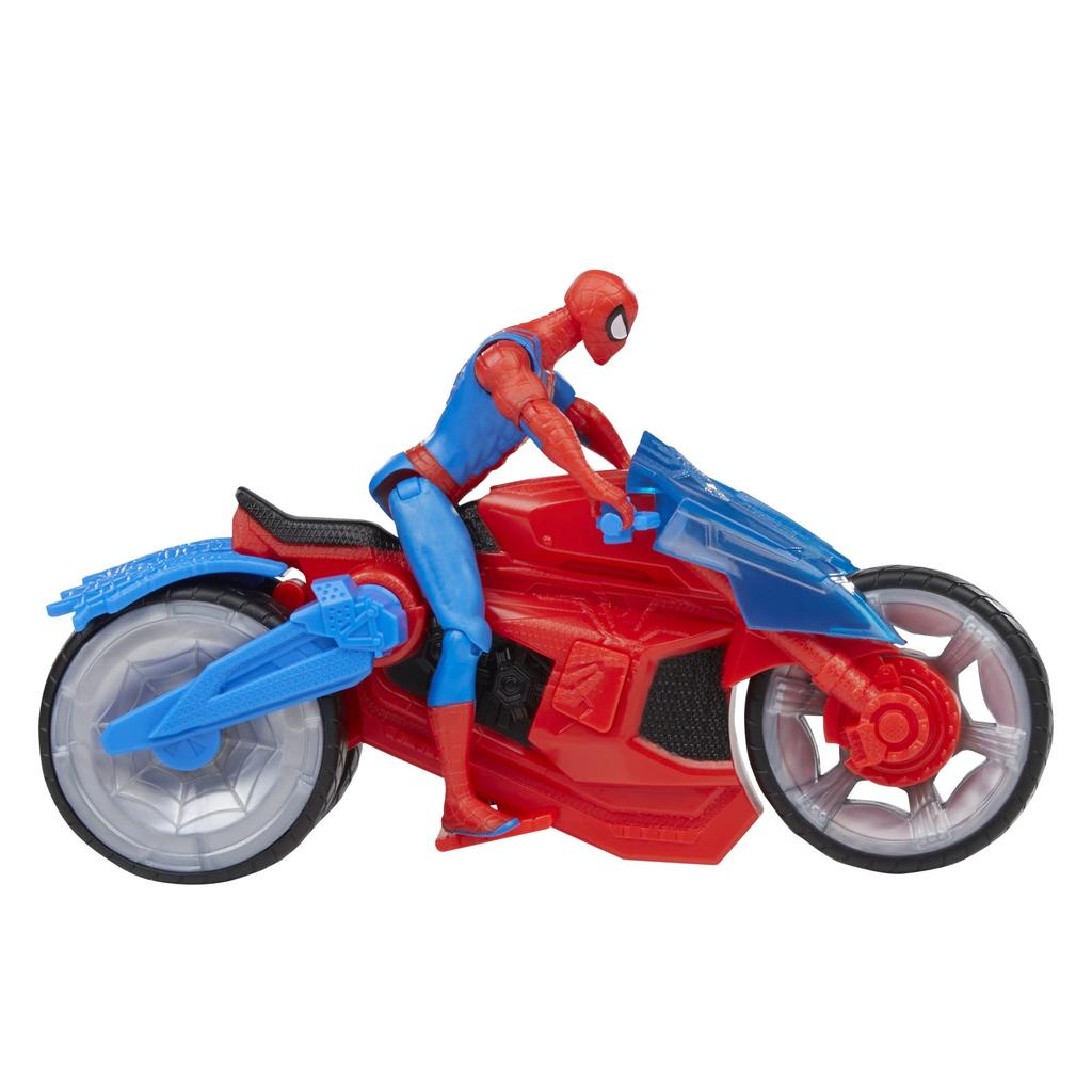 Marvel Spider-Man Web Blast Cycle, 4-inch (10cm) Action Figure with Vehicle and 2 Projectiles, Kids Playset, Ages 4+, F6899, Authentic