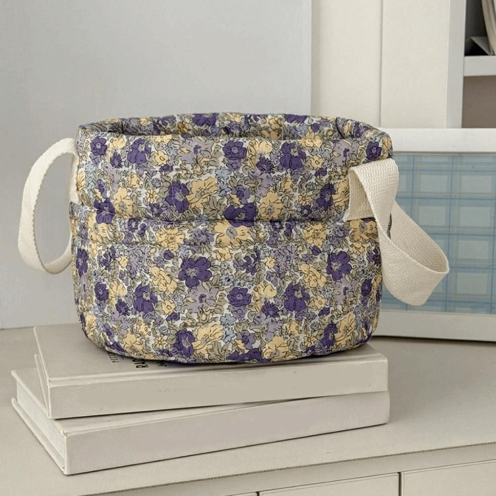Collapsible Quilted Storage Basket Large Capacity Flower Pattern Storage Basket  Bedroom