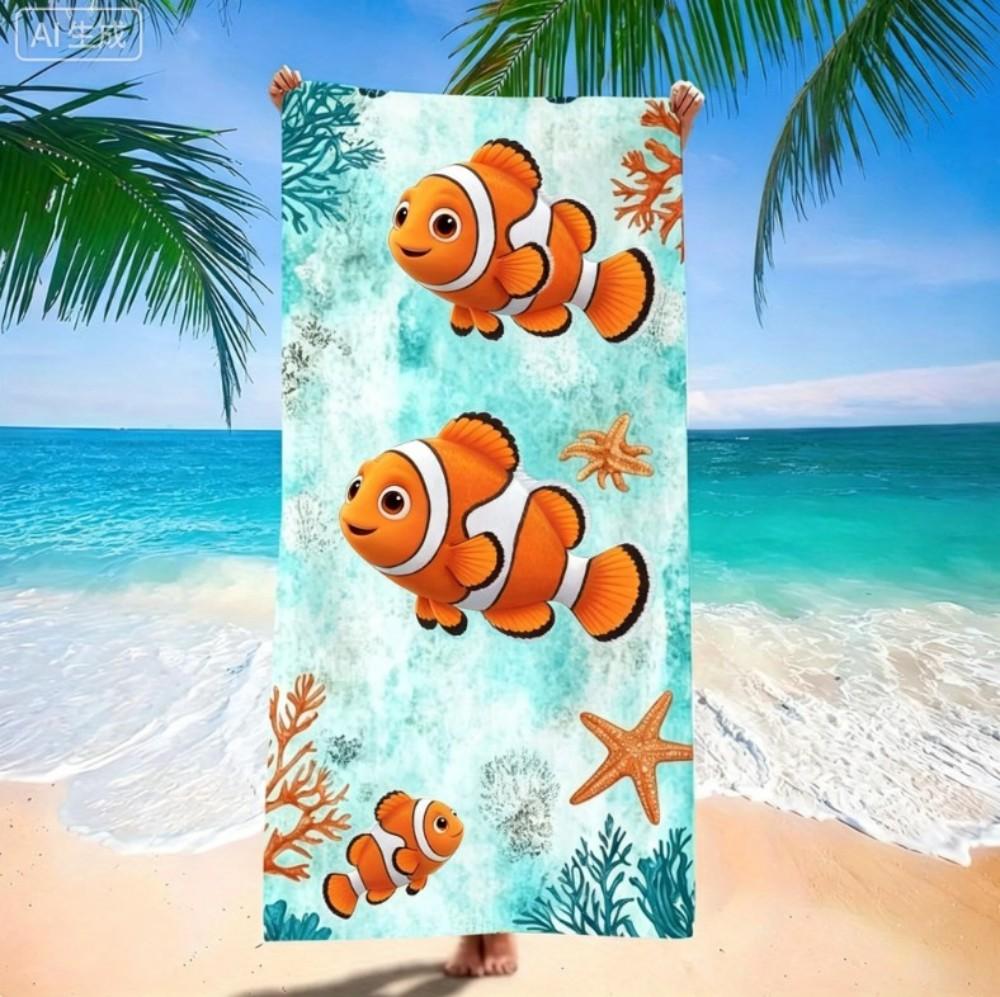 Sea Turtle Coral Microfiber Beach Towel, Ocean Life Starfish Bath Towels, Tropical Marine Scenery Travel Towel for Women Kids 50x100cm