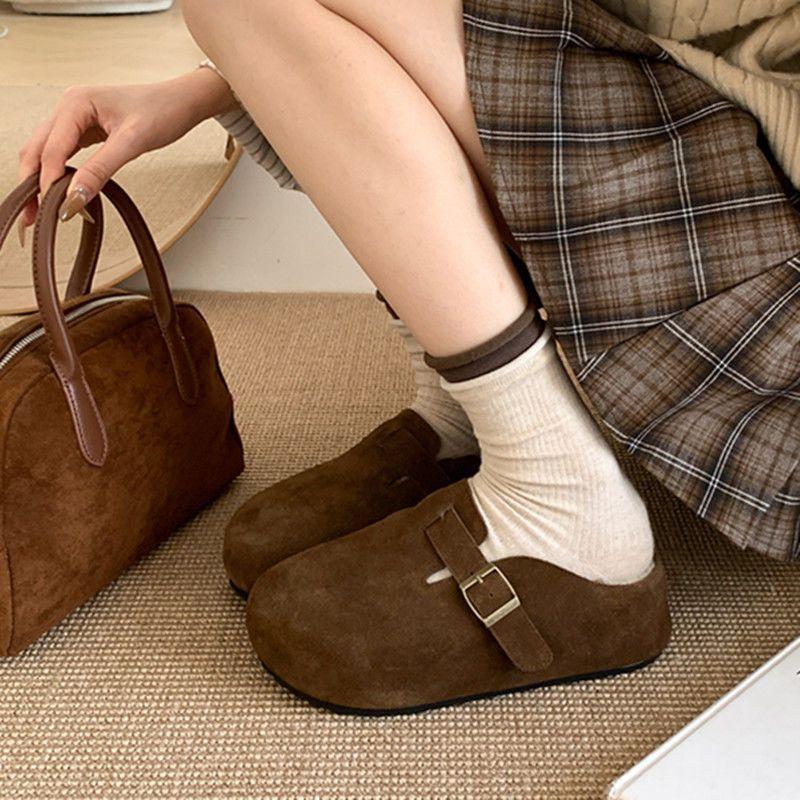 Fashion Versatile Lazy Bag Head Half Slippers Niche Simple Round Head Thick-soled Slippers Women's Wear 2025 Autumn and Winter New Models
