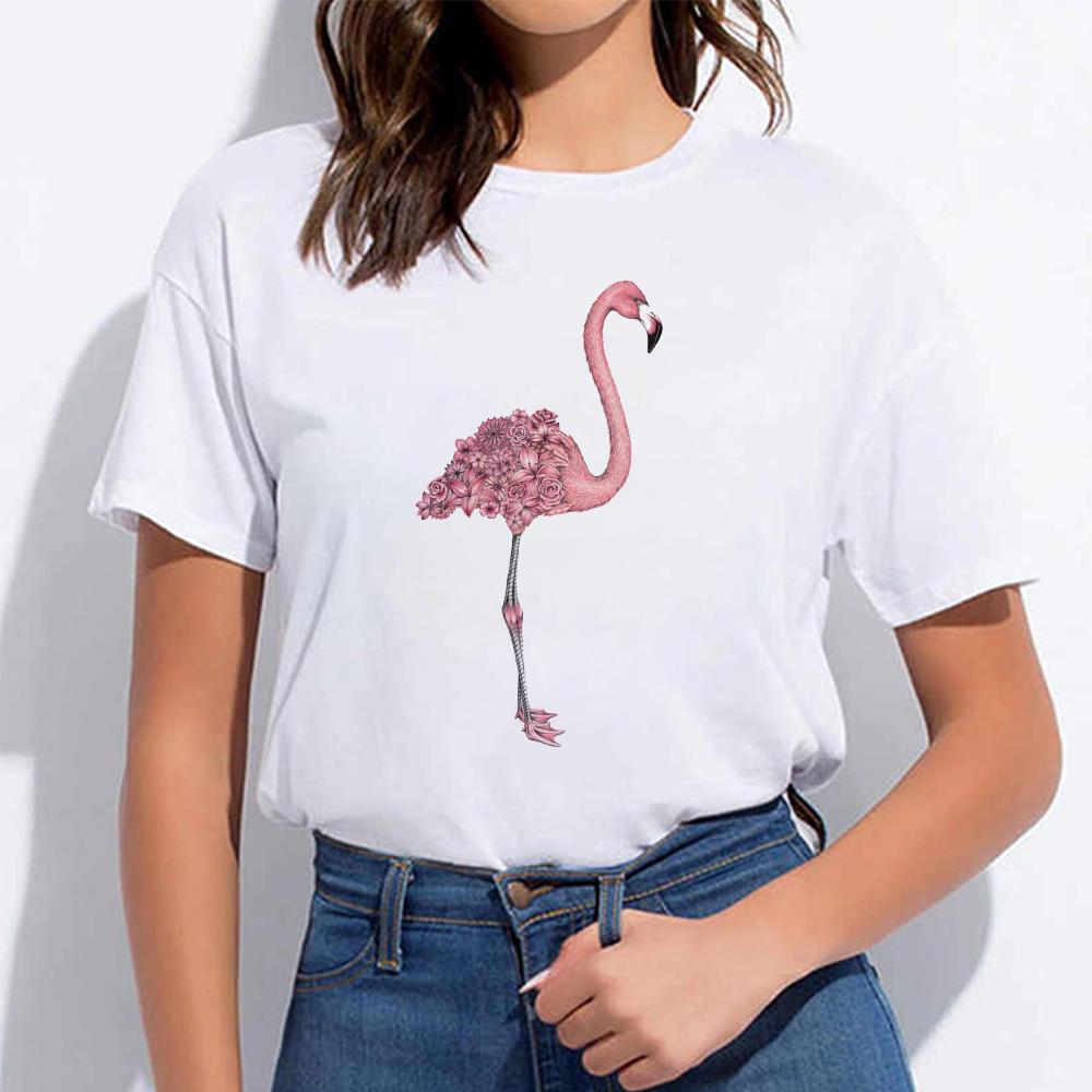 Women T Shirt Graphic Lady Clothes Fashion Flamingo Streetwear Simple Female T-Shirts White Casual Summer Ladies Tee T Shirt