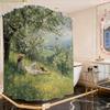 1 French Impressionist Art Bathroom Curtain | Spring Field Festival Theme, 180*180cm, Polyester, Unlined, Includes 12 Hooks, M