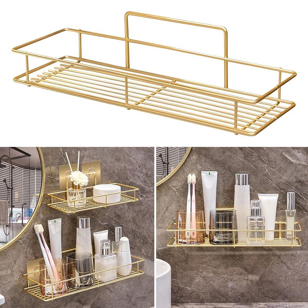 Metal Cosmetic Storage Shelf Wall Mounted Sanitary Organizer Shelf Bathroom Storage Rack  Household