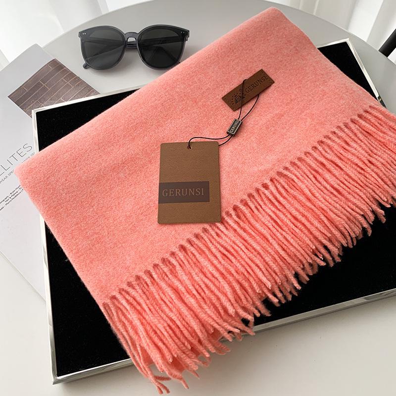 Women's 300g Solid Color Imitation Cashmere Scarf – High-End, All-Match, Warm Autumn/Winter Shawl.