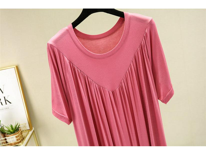 Summer Plus Size Modal V-Neck Pleated Dress - Casual Loose Short Sleeve Sleepwear