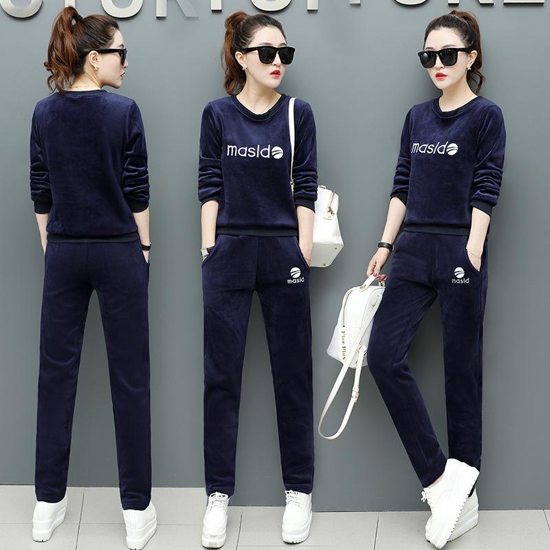 

Женский зимний утепленный костюм для отдыха с длинными рукавами + теплые штаны, комплект из двух предметов 4XL