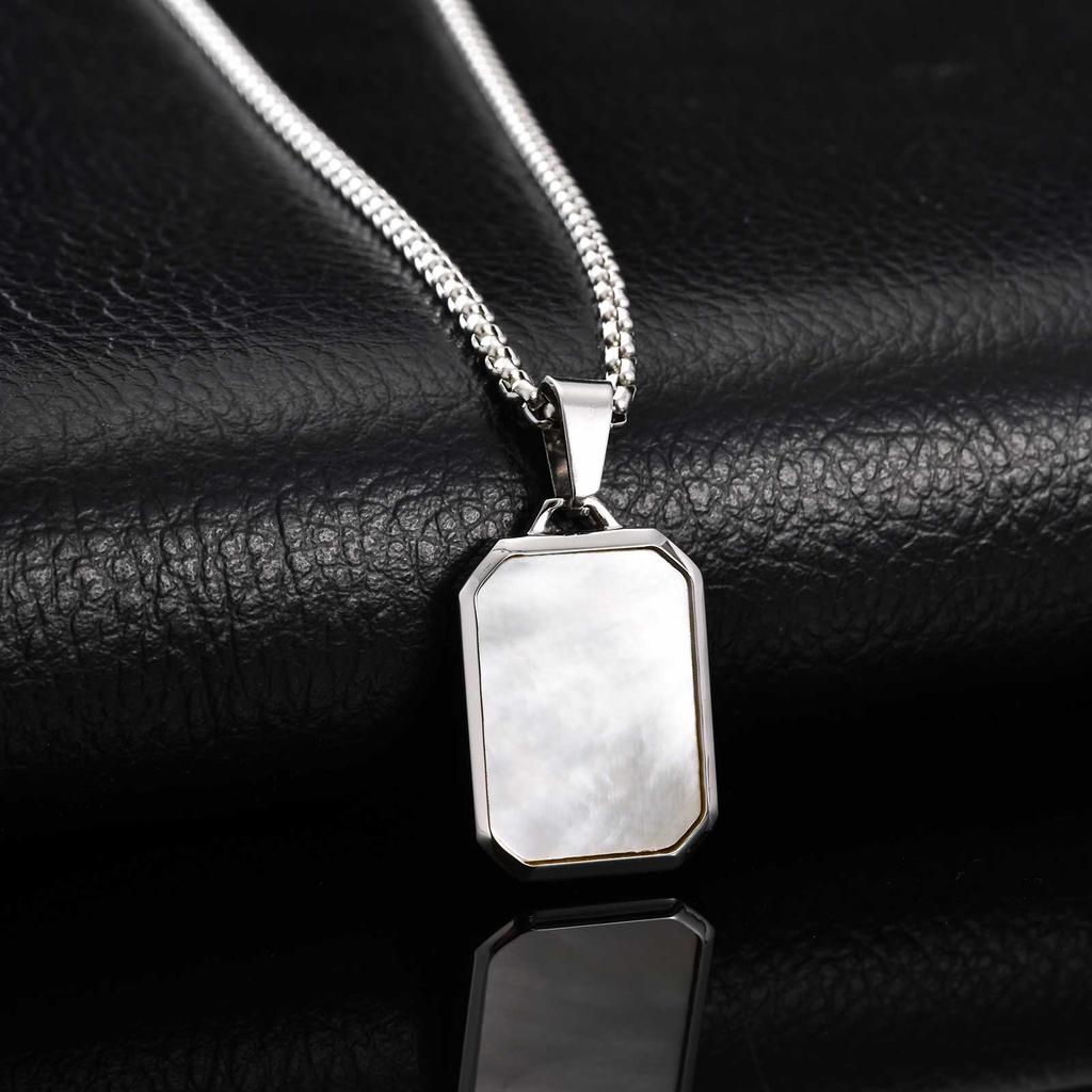 Stainless Steel Rectangle Natural Stone Pendant Necklaces, Minimalist Dainty Chain Necklace, Luxury Fashion Jewelry For Men Gift