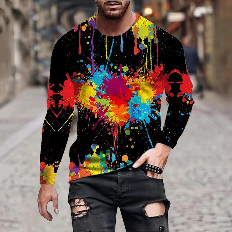 Mens 3D Graphic Print Crew Neck Long Sleeve T-Shirt Casual Streetwear Teens Adults