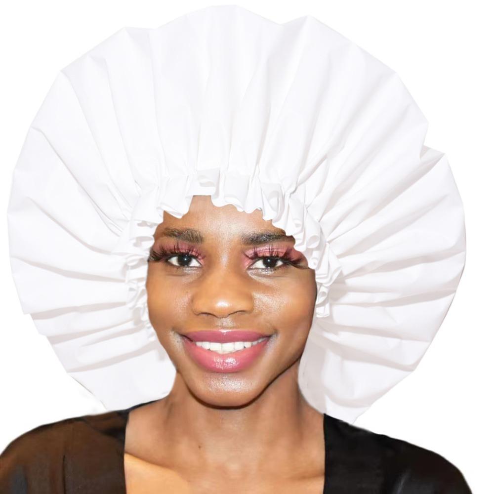 

New EVA Color Shower Cap Large Reusable Waterproof Bath Caps Long Hair Adjustable Wig Protector білий