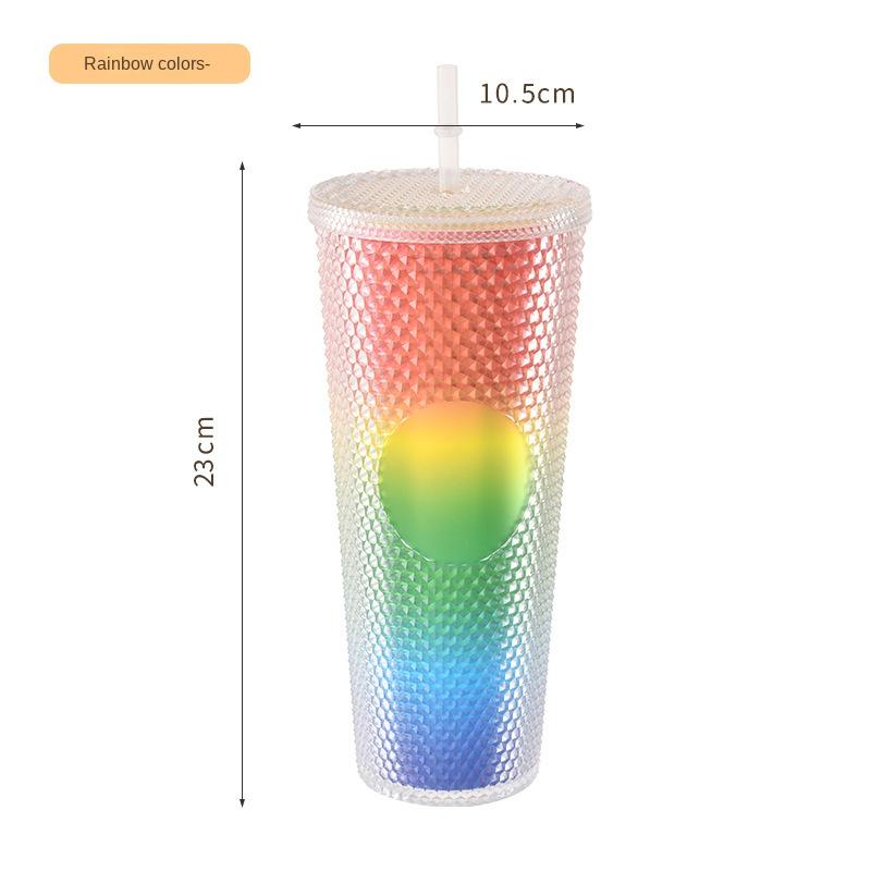 1PC 710ML Straw Cup with Lid Studded Finish Double Wall Coffee Mugs Plastic Studded Durian Tumblers Cold Bling Cup Customized