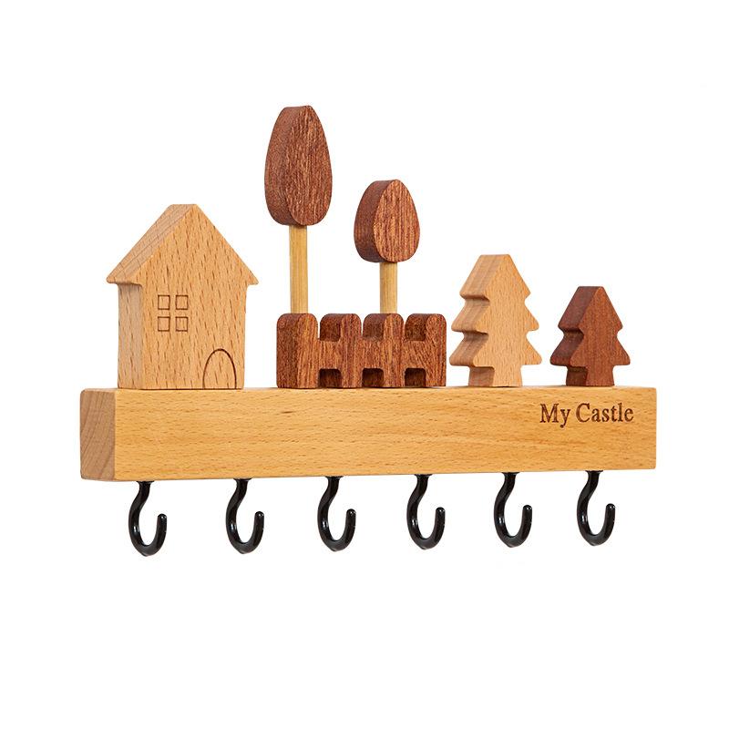 Solid Wood Wall Key Hook Creative Wall Mounted Entryway No Punch Key Organizer