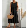 Fashionable Summer Temperament Women's Solid Color Cotton Linen Loose V-neck Dress