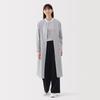 MUJI Women's Washed Broad Stand Collar Long Sleeve Dress, Dark Navy Stripe, Size L, BC2LUA5S