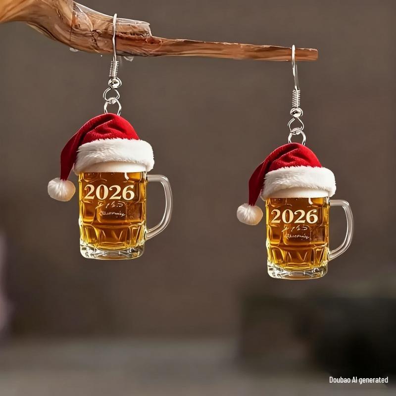 Festive Wine Glass Acrylic Earrings: Christmas & Valentine's Day Decorations