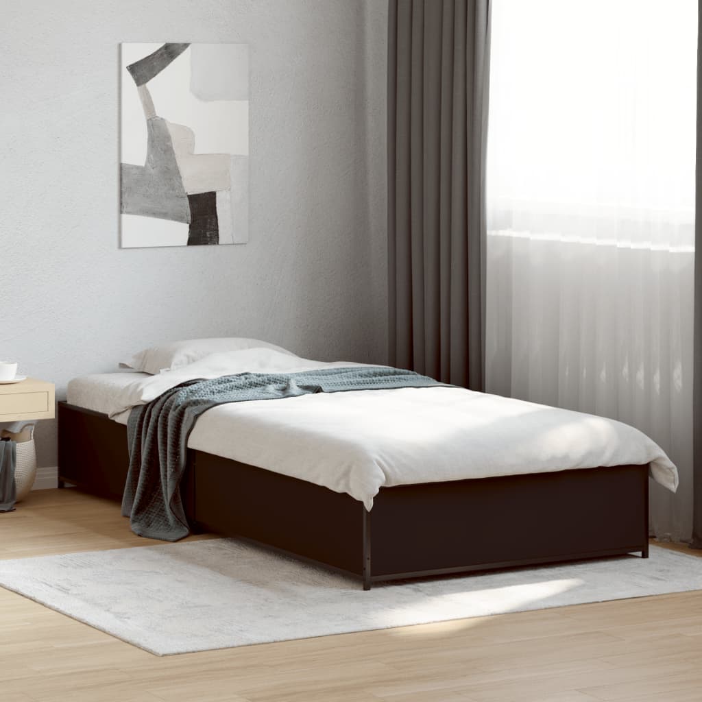 Black Bed Frame 90 x 200 cm Particleboard and Metal