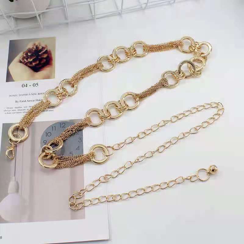 Korean Version of Metal Waist Chain Women's Ring Decorative Belt Versatile Skirt Strap Golden Buckle Simple Skirt Chain Trendy Body Chain
