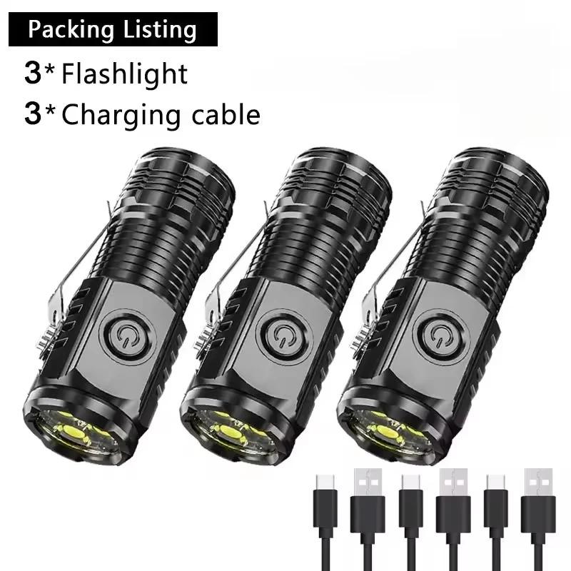 10000 Lumen Zoomable LED Flashlight USB Rechargeable Magnetic Base 3 LED Mini Tactical Torch Waterproof Portable Hand Lamp