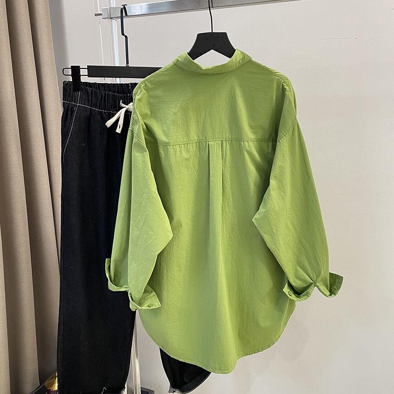 Korean Women's Autumn New Spliced Polo Collar Button Pocket Fashion Solid Loose Casual Long Sleeve Blouses Shirts