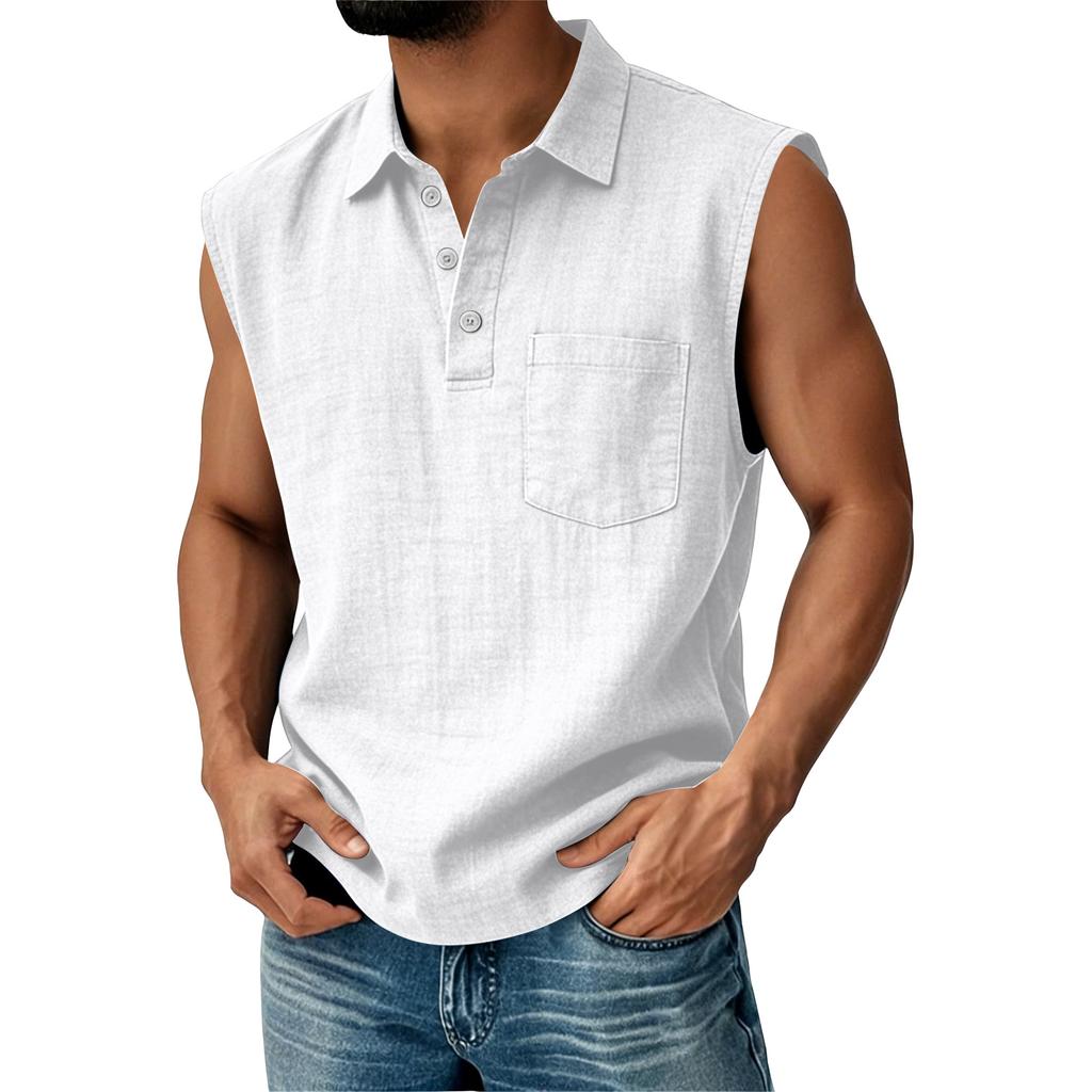 Men's Cotton Linen Sleeveless Vest Men's Casual Fashion Sports Sleeveless Vest