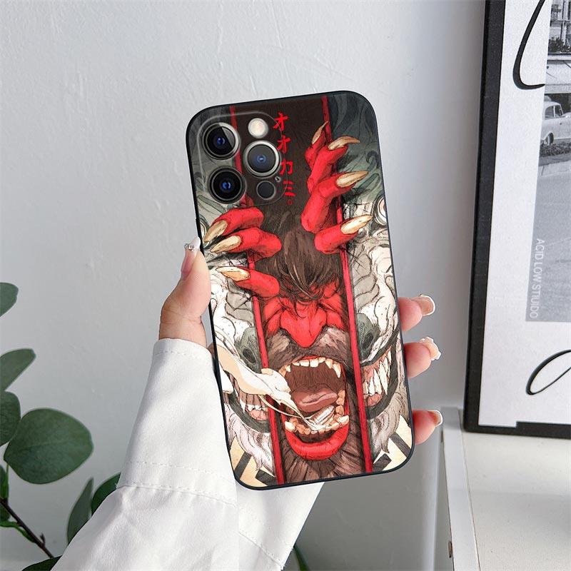Samurai Hannya Mask Tattoo Phone Case for iPhone 11 15 Pro Max Case Coque 14 Plus 13 Pro 12 11 X S XR 7 8 SE 2020 TPU Soft Cover
