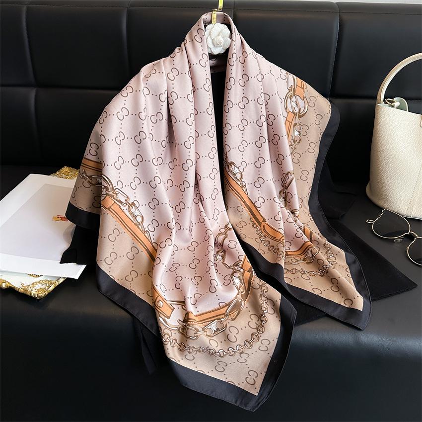 Women's Retro Twill Silk Scarf - 90cm Versatile Shawl for Travel & Sun Protection